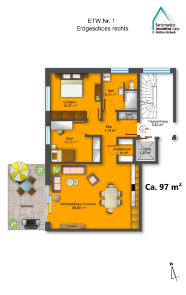 Grundriss mit m²