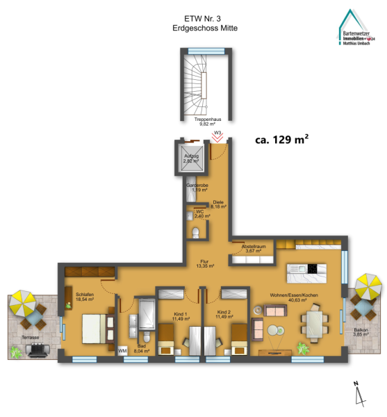 Grundriss mit m²